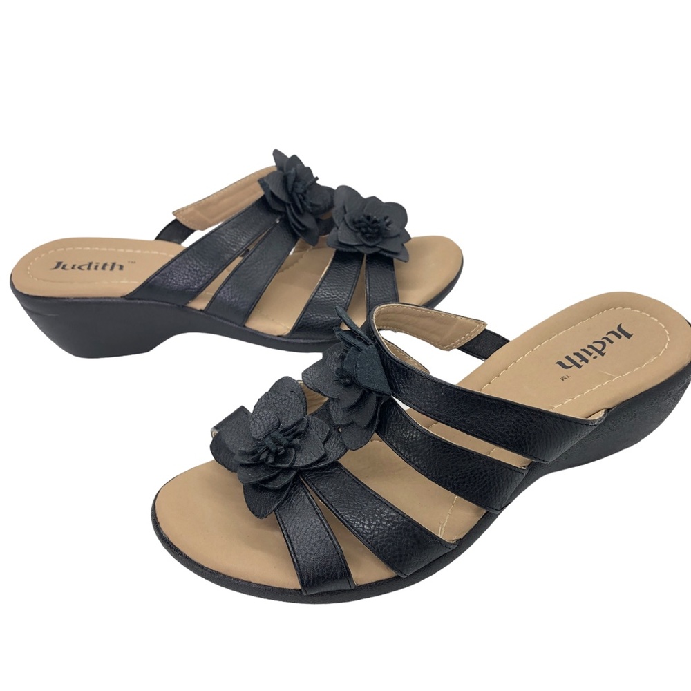 Judith "TONY" Black Strappy Wedge Sandals Size 8M